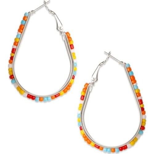 Hgflyxu Rainbow Beads Square Hoop Earring for Women Gold and Silver Color Colorful Bohemia Hoops Party Jewelry Gift 2021 NEW