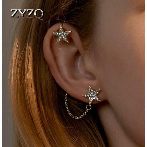ZYZQ Korean Star Earrings For Women Fashion Long Chain Five-Pointed Star Earrings One-Piece Earrings Birthday Gift