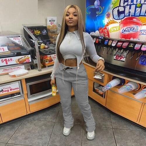 TNNAOFF Winter Plus Velvet Stacked Sweatpants for Women Fashion Thicken Keep Warm High Waisted Pocket Streetwear Club Trousers