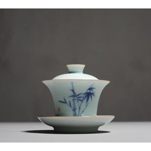135ml Hand Painted Bamboo Porcelain Gaiwan Ceramic Kung Fu Tea Bowl Teacup Teapots Household Tea Tureen Drinkware Teaware Decor