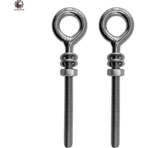 2Pcs Stainless Steel 316 M10 Eye Bolt 10mm x 100mm eye bolt stud articulated anchor bolt fasterners Eye Screws Ring Loop Hole f