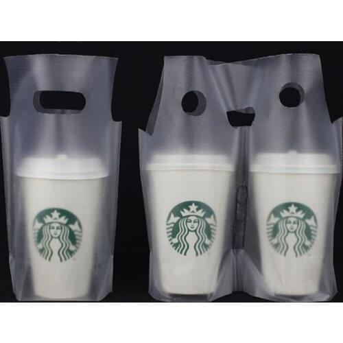 3000Pcs/Lot Clear Plastic Beverage Carrier Take Out Bag Two Design Drinking Cola Cup Packing Handle Bag for One Cup Pack Bags