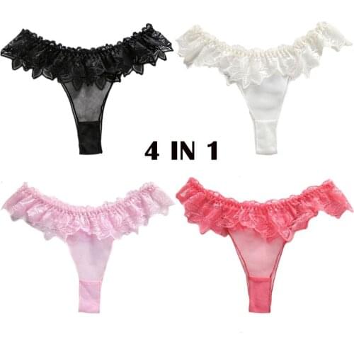 4 Colors Pack Womens Sexy Lace Brief Cute Breathable See-Through Floral Panties Underwear Perfect Gift For Women