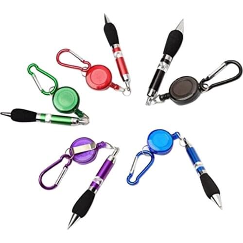 5 Pieces of Portable Badge Reel Pen with Clip Keychain Carabiner with Retractable Pen
