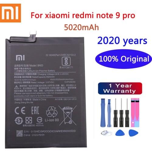 2020 Years 100% Original 5020mAh BN53 Replacement Battery For Xiaomi Redmi note 9 Pro Bateria Mobile Phone Batteries