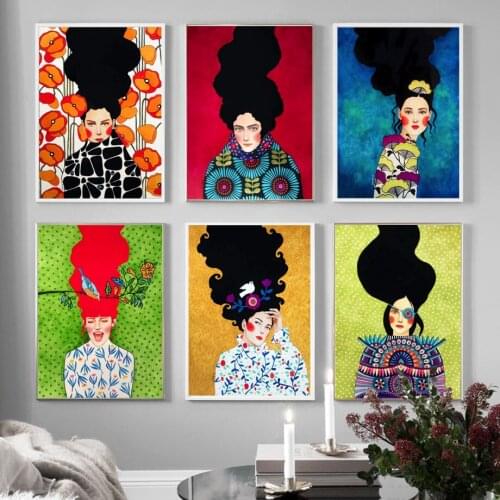 Water color oil painting canvas poster spray-printing picture women personality character figure mural for home room decoration