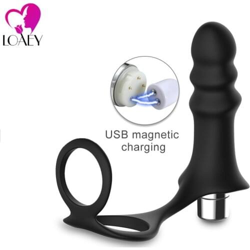 Loaey Butt Plug Vibrating Delay Ring Silicone Anal Vibrator 10 Mode Mute Prostate Massager Stimulator For Men Masturbator