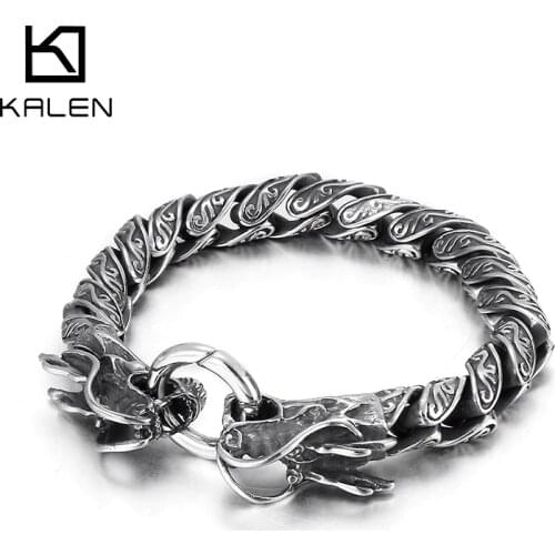 Kalen Vintage Cuban Chain Dragon Bracelet Accessories Totem Mens Stainless Steel Bracelet