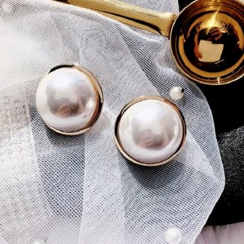 Exknl 2020 Fashion Temperament Simulated Pearl Brinco Big Earrings New Vintage ethnic Round Stud Earrings For Women 2020 Jewelry