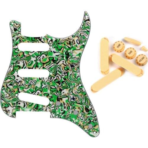 FLEOR Set of USA ST Guitar Pickguard SSS 11 Hole with Closed Single Coil Pickup Covers Knobs Switch Tip Whammy Bar Tip