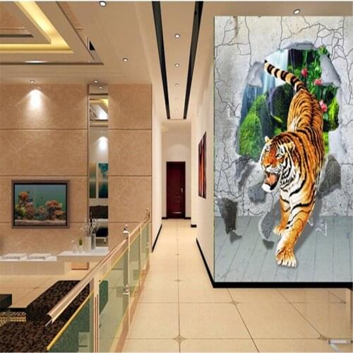 Photo wallpaper Large wall painting wallpaper theme hotel bar 3D background tiger down the mountain wallpaper mural