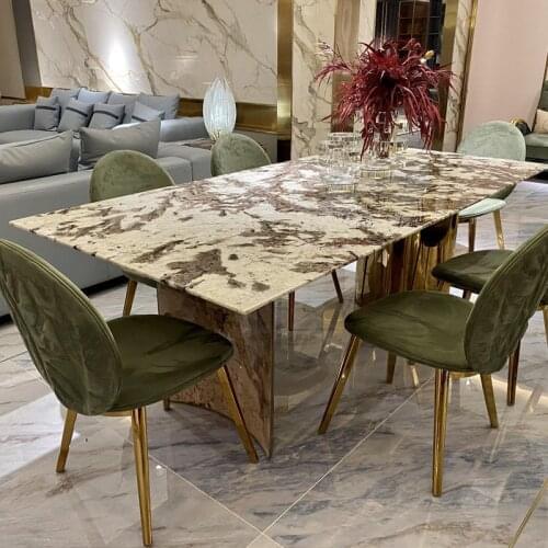 Italian luxury high-end custom natural marble stainless steel villa rectangular dining table