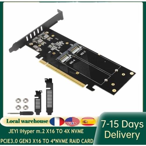 JEYI iHyper m.2 X16 TO 4X NVME PCIE3.0 GEN3 X16 TO 4*NVME RAID CARD PCI-E VROC CARD RAID Hyper M.2X16 M2X16 4X X4 NVME*4 RAID