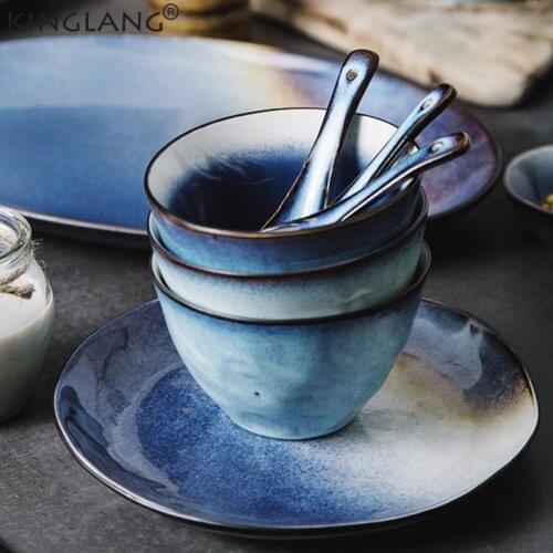 KINGLANG Nordic Ceramic Signle Tableware Bowl Star Light Color Household Plates Ceramic Rice Salad Sallow Bowl Dishes