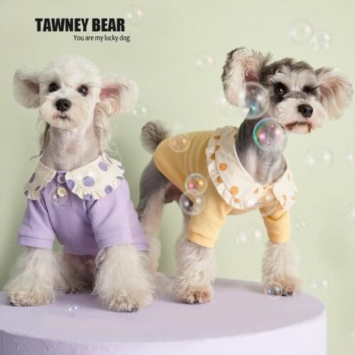 Puppy Summer Clothes Pet Clothes Dots T-shirt Teddy Schnauzer Shiba Inu Cat Bichon Dog Costume Pure Cotton Pet Jumpuit Pet Puppy