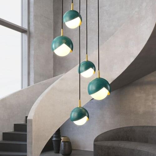 Nordic Copper Chandelier Lighting Simple Hall Stairs Bar Led Luminaire Kitchen Blue Luxury Creative Hotel Deco Home Hanging Lamp