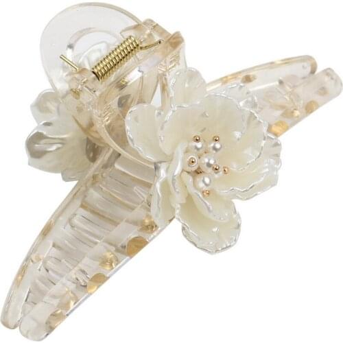 Fashion New Catch Hair Clips Shark Hairwear Jewelry Accessories Ladies Hairgrips Crystal Bead White Flower Hair Claws for Women