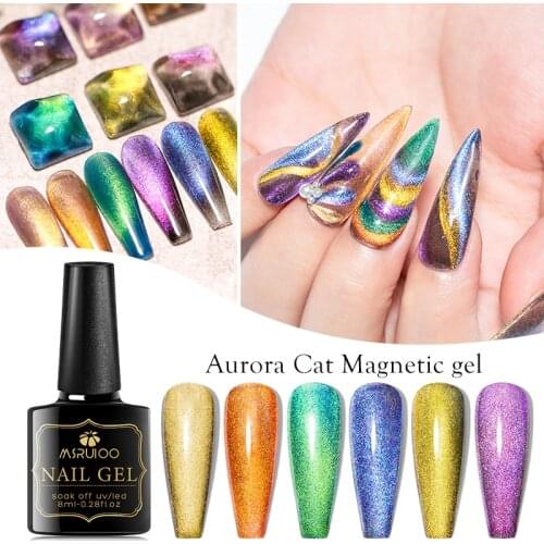 MSRUIOO 8ml 9D Cat Eye Hybrid Varnishes Gel Magnetic Gel Nail Polish Cat Nail UV Gel Holographics Laser Glitter Varnish