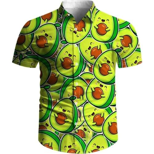 New avocado print mens 3D shirt casual print Hawaiian Shirt beach 3D print Harajuku hip hop shirt