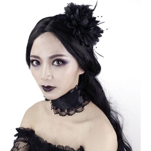 New In Women Floral Hair Sticks Black Lace Rose Bow Feather Hairpin Daily Cosplay Costume Party Head Accessories
