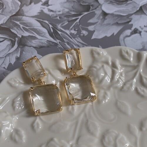 New Design Fashion Jewelry Double Square Earrings For Women GIft Luxury Transparent Glass Crystal Party Stud Earrings