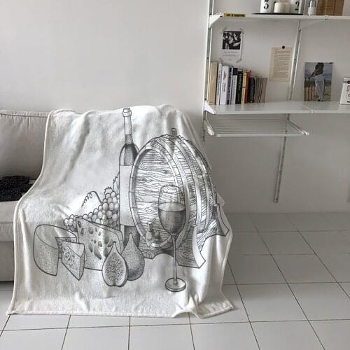 Grape Wine Cheese Barrel Hand Drawn Throw Blanket Travel Blanket Portable Soft Bedspread Microfiber Flannel Blankets for Beds