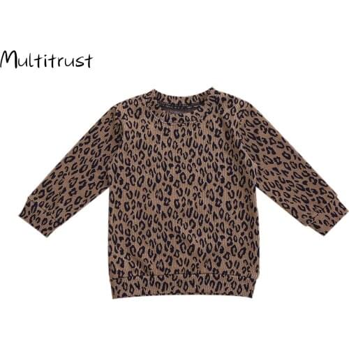 Toddler Girl Clothes Girl Sweatshirts Leopard Print Round Collar Long Sleeves Printed Loose Elastic Autumn Breathable Clothes
