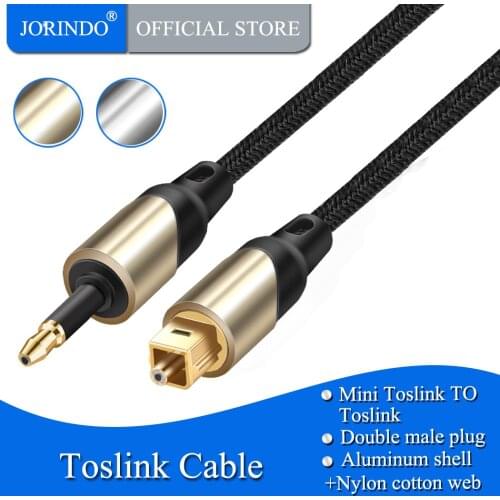 JORINDO Toslink Male to Mini Toslink Male Digital SPDIF Audio Optical Fiber Cable 24K Gold Plated Compatible Chromecast Audio