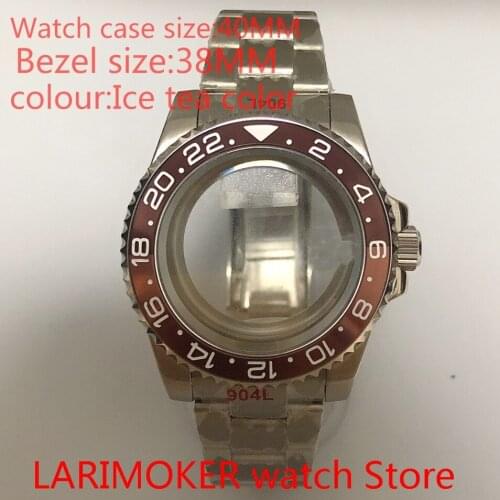 Suitable for NH35 NH36 Mingzhu 40mm sapphire glass 904L stainless steel case sealing bottom cover, with bezel Ice tea colour