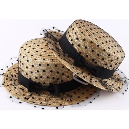 Women Solid Lace Mesh Dots Bow Straw Cap Ladies Summer Travel Beach Sun Hat Fashion Casual Female Wide Brim Hats CP0267