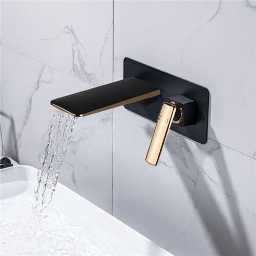 Rose Gold/Black Bathroom Basin Faucet Soild Brass Sink Mixer Hot & Cold In-Wall Single Handle Lavatory Crane Waterfall Type Taps