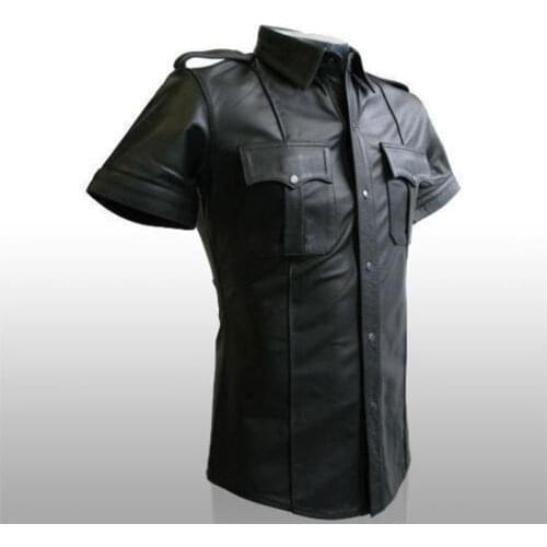 Cosplay Uniform Men Blouse Shirt Soft Faux Leather Man Fashion Uniform T-Shirts DS Night Clubwear Punk Corset Gay Wear Plus Size