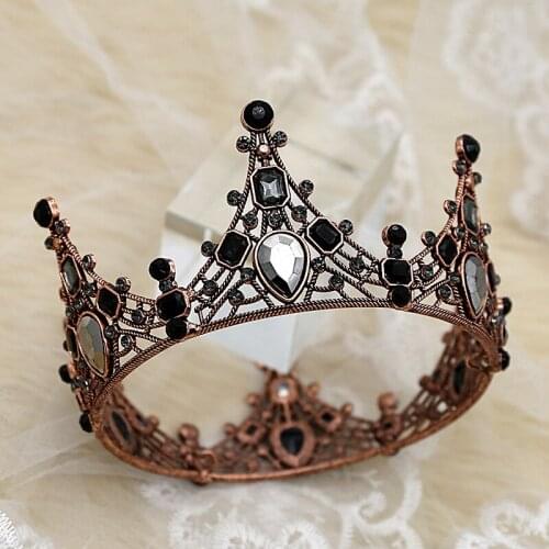 Vintage Black Beads Crown Wedding Bride Headdress Birthday Cake Topper Prom Round Headband