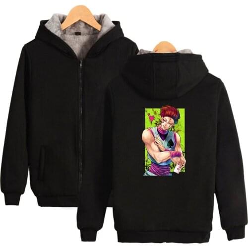 Japan Anime HXH Hunter X Hunter Hisoka Harajuku Sweatshirt Hoodie Men 2020 Winter Thick Warm Male Fleece Zipper Hooded Jacket