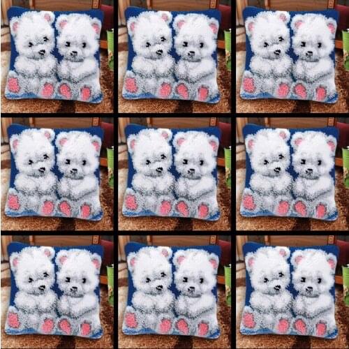 Latch Hook Cute Animal Series Latch Hook Lovely Bear Pattern Pillow Latch Hook Kit Package Pillow Cartoon And American Style DIY