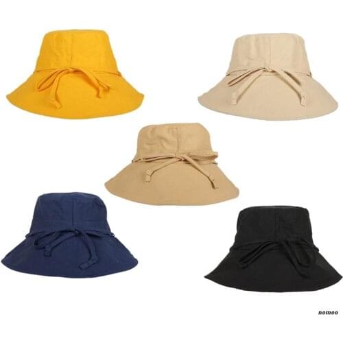 Women Foldable Wide Wired Brim Sun Hat UV Protection Ribbon Bow Beach Bucket