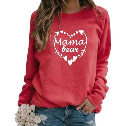 Mama Bear Heart Letter Print Graphic Hoodies Women Spring Autumn Sweatshirts For Female Femmes Winter Sweet Mother Gift