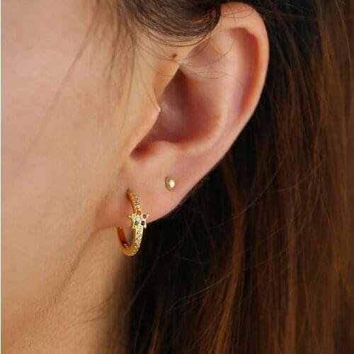 Gold silver color colorful cz star small hoop earring for women classic simple 2019 Christmas gift jewelry wholesale