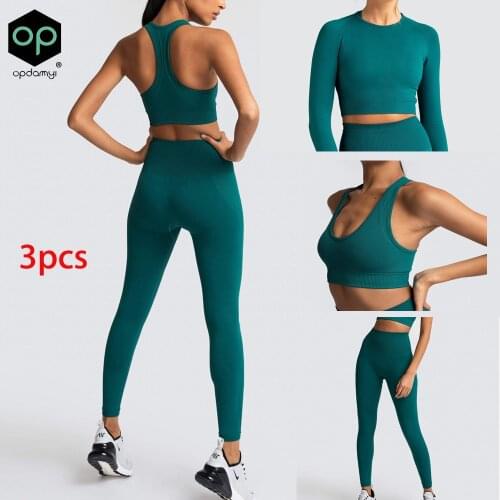 Womens Seamless Yoga Suit Sportswear Fitness Suit Sports Bra Leggings 3pcs Sets Gym Clothes For Yoga Female 2021 Hot Purchasing
