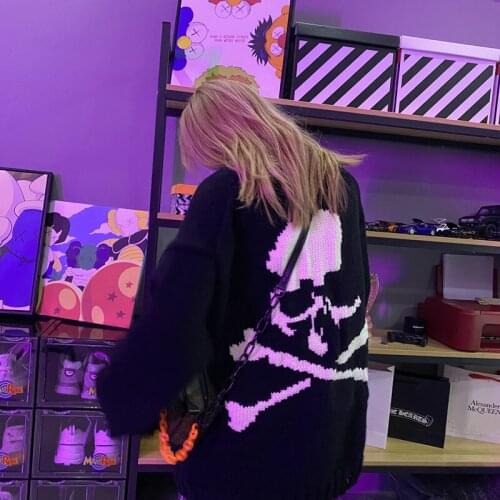 2021 Korean Sweaters New Y2K Harajuku Skull Print Loose Autumn Grunge Winter Sweater Women Pullovers goth y2k Knitwear Jumpers