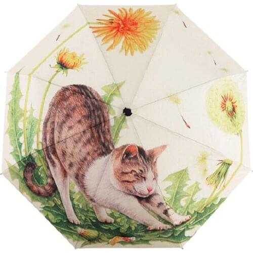 TIANQI New Arraival Art Oil Painting Umbrella Three Fold paraguas Women Parasol Anti-uv Waterproof Rain Umbrellas Cute Cat