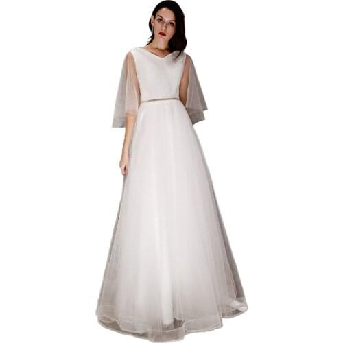 Beauty Emily Long White Lace Evening Dresses 2020 for Women Plus Size A line Wedding Party Prom Dresses