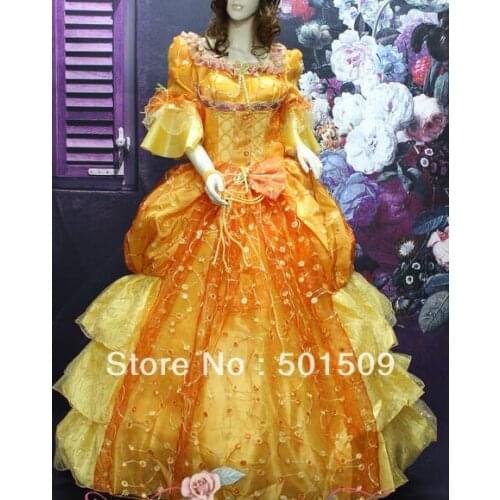 Golden medieval Renaissance Gown princess dress full sequins embroidery Victorian/Marie/civil war/Colonial Belle Ball dress