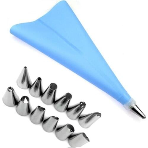 14 PCS/Set Silicone Icing Piping Cream Pastry Bag + 12 PC Stainless Steel Nozzle Pastry Tips Converter DIY Cake Decorating Tools