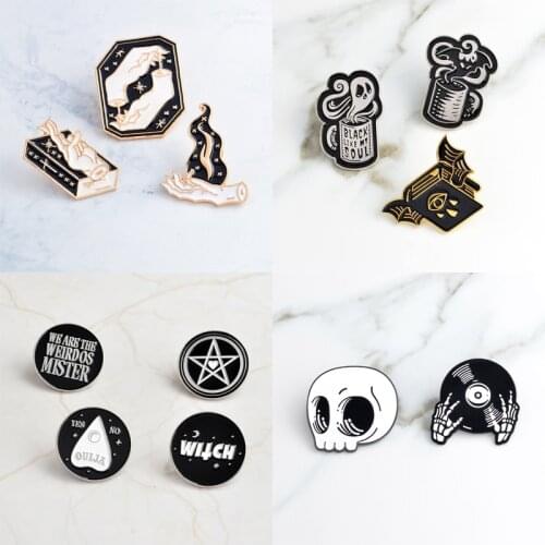 2-4 pcs/set Skull Skeleton Record Star Magic book Ball Ghost Bat Soul Brooches set Witch Pins Punk Gothic Lapel Pin Badge Gifts