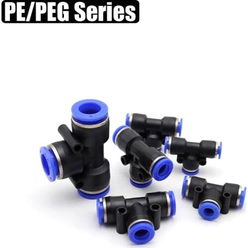 3 Way Port "T" Shape Air Pneumatic Quick Fitting OD 4mm 6mm 8mm 10mm 12mm 14mm 16mm Hose Tube Push In Fitting Connector