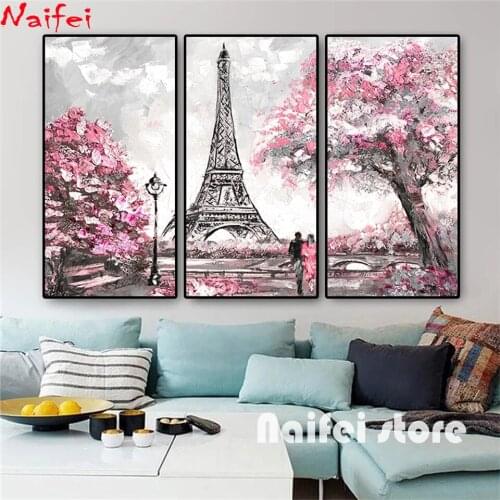 3 Piece France Tower Cityscape 5d full square round diy diamond painting Cross Stitch diamond embroidery needlework lover gift