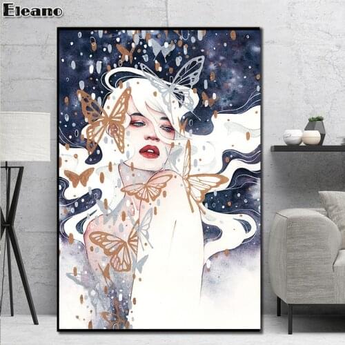 Brown and White Butterfly Woman Canvas Painting Abstract Art Figure Print Animal Posters Wall Graffiti Art Aesthetic Room Decor