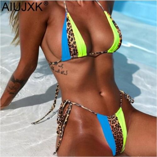 AIUJXK Summer Sexy String Bikini Set Leopard Patchwork Halter Swiming Suit Women Thong 2 Piece Swimsuit Female Mini Swimwear