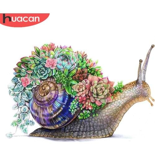 HUACAN 5d Diy Diamond Painting Mosaic Snails Succulents Flower Diamond Art Diamond Embroidery Animal Floral Home Decor
